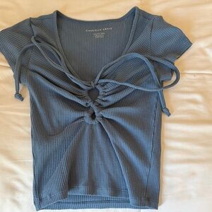 American Eagle Outfitters Slate Ribbed Tie Front Tee